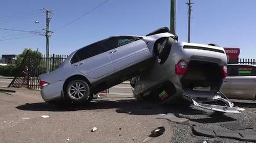 One vehicle rolled onto its roof as a result of the crash.