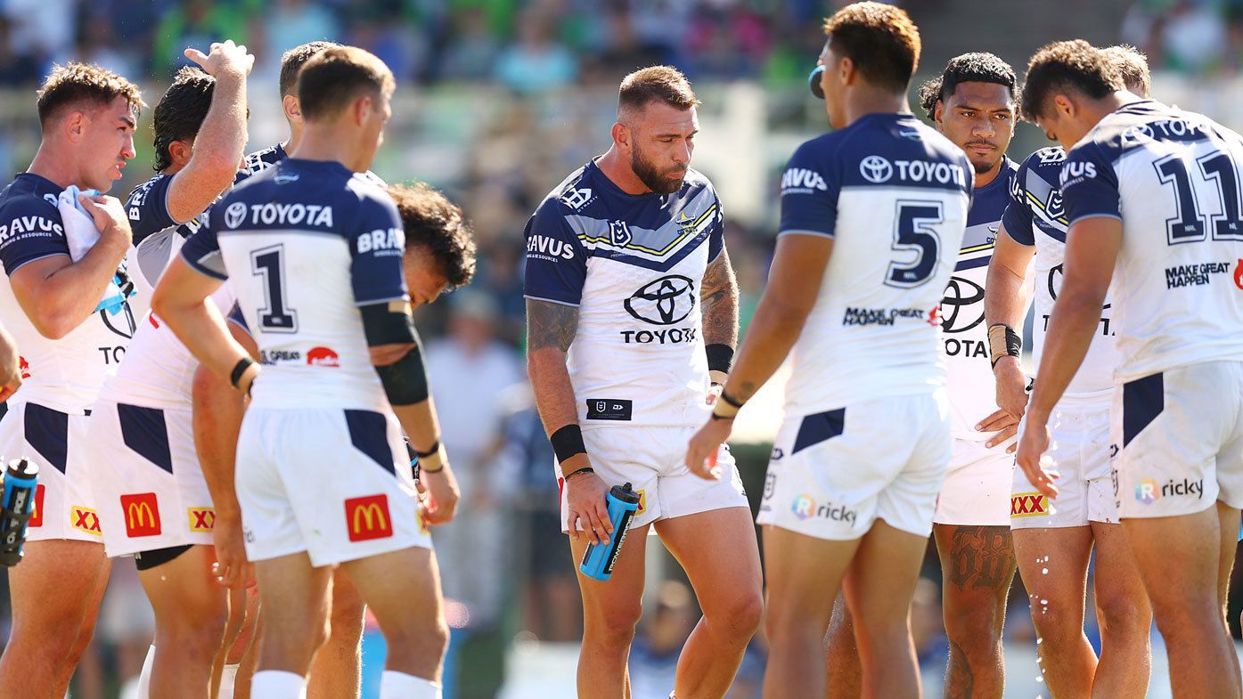 The North Queensland Cowboys react after conceding a try in the off-season.