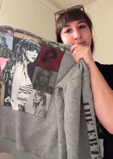 Swiftie Jacinda Chenelle shows how her Taylor Swift jumper got ruined in the wash.