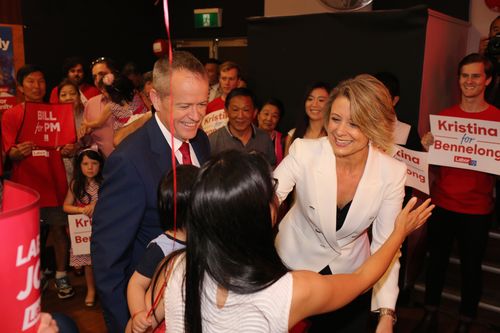 The pair greet campaigners at the campaign launch today. (AAP)