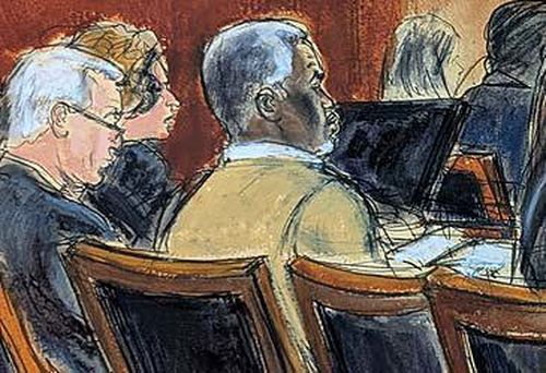 Courtroom sketch of Sean Combs during bail hearing (Elizabeth Williams/AP)