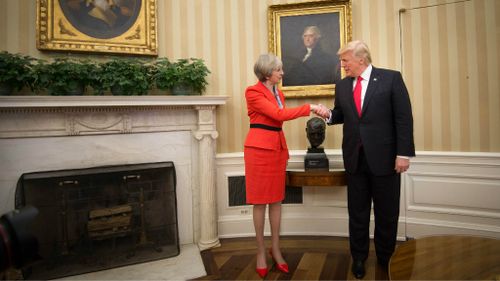 Theresa May and Donald Trump meet in the Oval Office. (AAP)