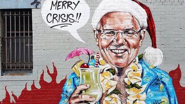 Scott Morrison mural - Merry Crisis. 