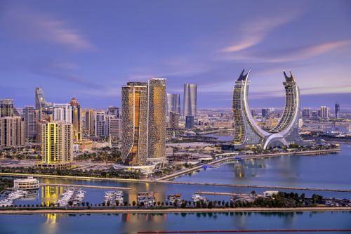 Lusail, Qatar - 20 dicembre 2024: Veduta aerea di Lusail Marina con l'isola di Gewan Pearl Qatar