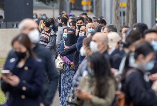 Long lines of people were also seen at the NSW Vaccination Centre in Homebush on July 01, 2021 in Sydney, Australia. The hub administered a whopping 7,057 doses yesterday. 