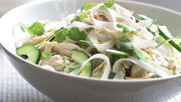 Bang bang chicken and rice stick noodle salad