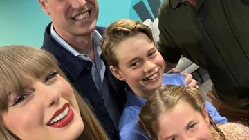 Taylor Swift and Travis Kelce take a selfie with Prince William, Prince George and Princess Charlotte at Wembley Stadium, London