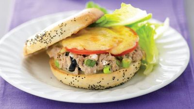 Recipe: <a href="http://kitchen.nine.com.au/2016/05/13/11/24/bagels-with-tuna-and-cheese" target="_top">Bagels with tuna and cheese</a>