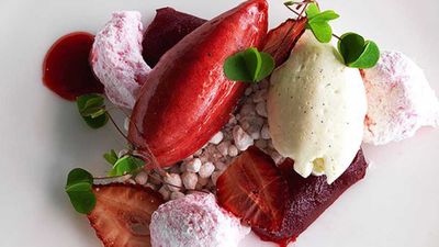 <strong>Joel Bickford's strawberry jelly, marshmallow, 'chips' and sorbet</strong>