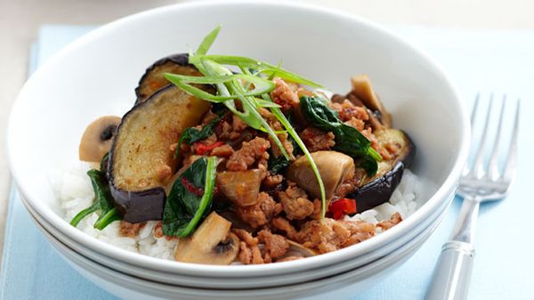 Eggplant & chicken mince hot pot for $9.60