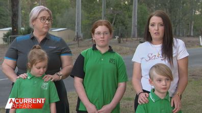 Queensland mums, Gemma and Katie, with their children Ellie, Emily and Bobby spoke about what led to 18 schoolchildren being kicked off a bus.