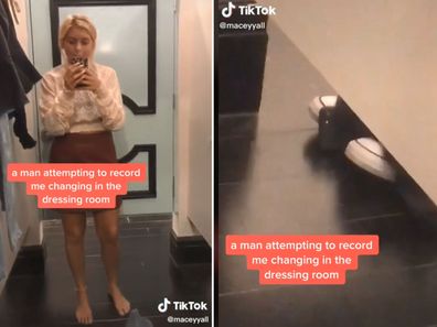 Woman records man filming her in change room