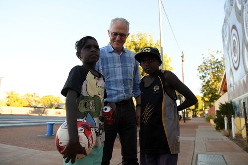 The prime minister spoke with local children during his trip to Tennant Creek. Picture: AAP