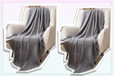 Grey Farmhouse Waffle Knit Throw Blanket for Couch Sofa Chair Bed Home Decoration from CREVENT.