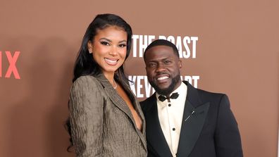 Eniko Hart and Kevin Hart attend The Roast of Kevin Hart red carpet during Netflix Is A Joke Fest at The Kia Forum on May 10, 2026 in Inglewood, California. 