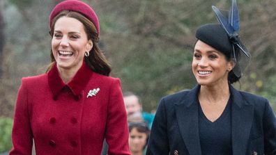 The Duchess of Cambridge and the Duchess of Sussex on a Christmas walkabout in 2018.