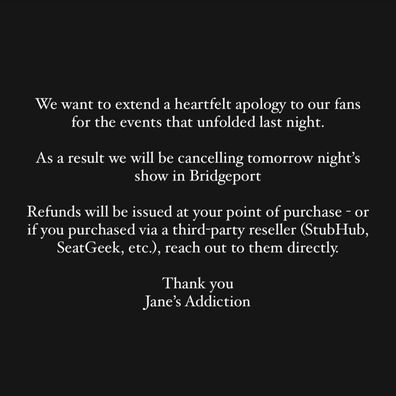 Jane's addiction apologizes and cancels performance in stage dispute