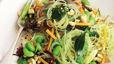 Simple, quick, vibrant and in season, <a href="http://kitchen.nine.com.au/2016/05/05/10/02/anjum-anands-stirfried-summer-veg-vermicelli-with-peanuts" target="_top">Anjum Anand's stir-fried summer veg vermicelli with peanuts</a> recipe is sure to impress