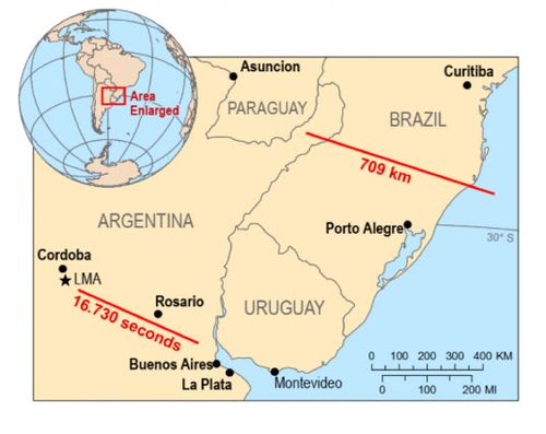 The two lightning flashes were the longest stretching and longest lasting in recorded history.