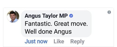 Comentário de Angus Taylor na mídia social