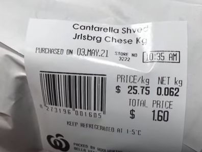 A screenshot of the shopper's cheese purchase.