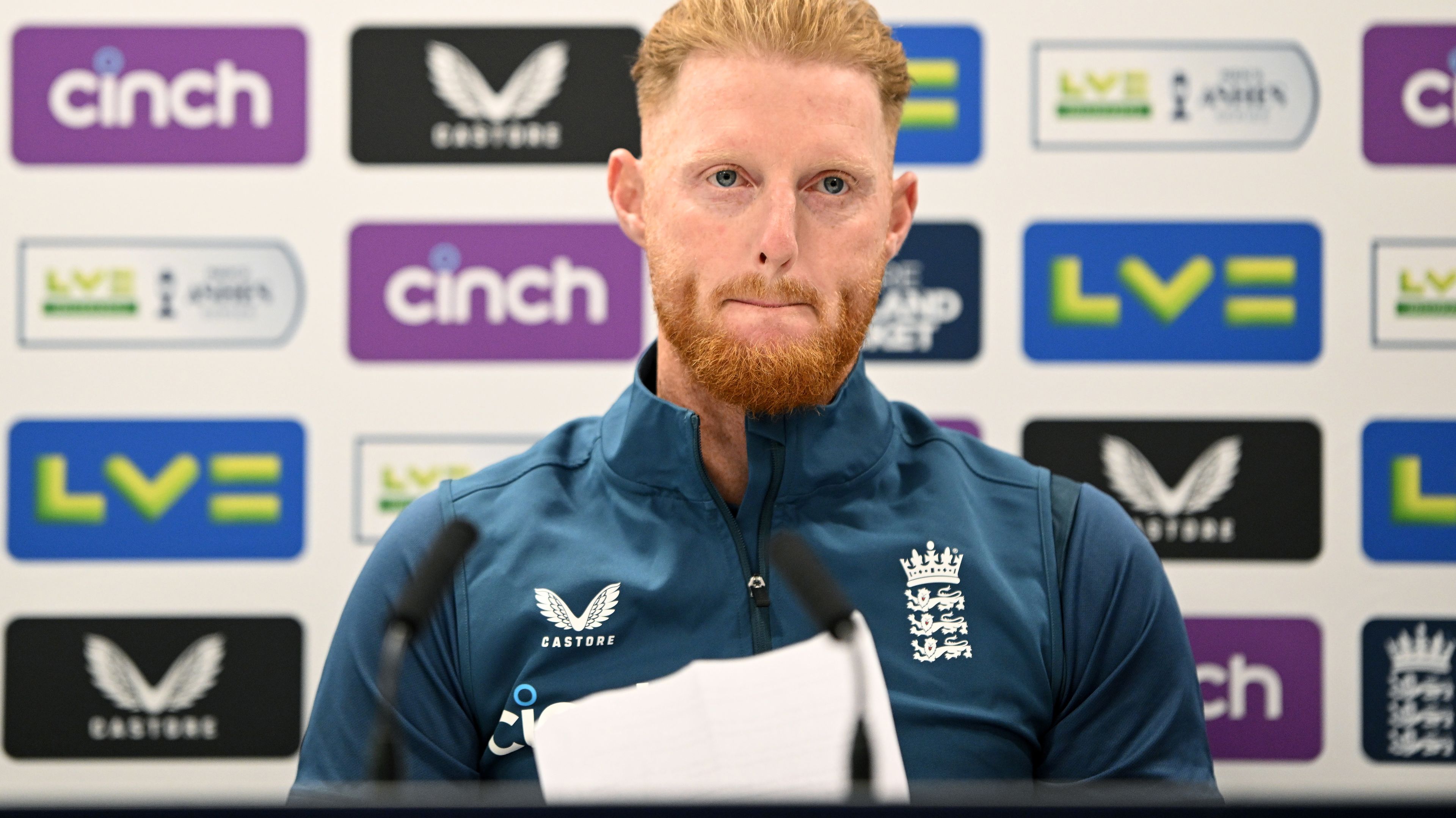 Ben Stokes of England reads a statement during a press conference at an England nets session at Lord&#x27;s Cricket Ground on June 27, 2023 in London, England. (Photo by Justin Setterfield/Getty Images)