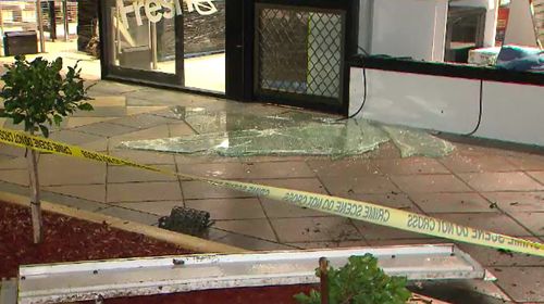 The van smashed into the glass windows at Foodland at Felixstow at about 4am this morning.