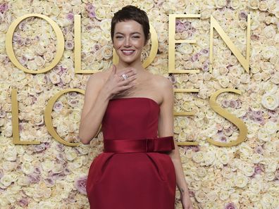 Emma Stone arrives at the 82nd Golden Globes on Sunday, Jan. 5, 2025, at the Beverly Hilton in Beverly Hills, Calif. 