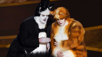 James Corden and Rebel Wilson speak onstage during the 92nd Annual Academy Awards at Dolby Theatre on February 09, 2020 in Hollywood, California. 