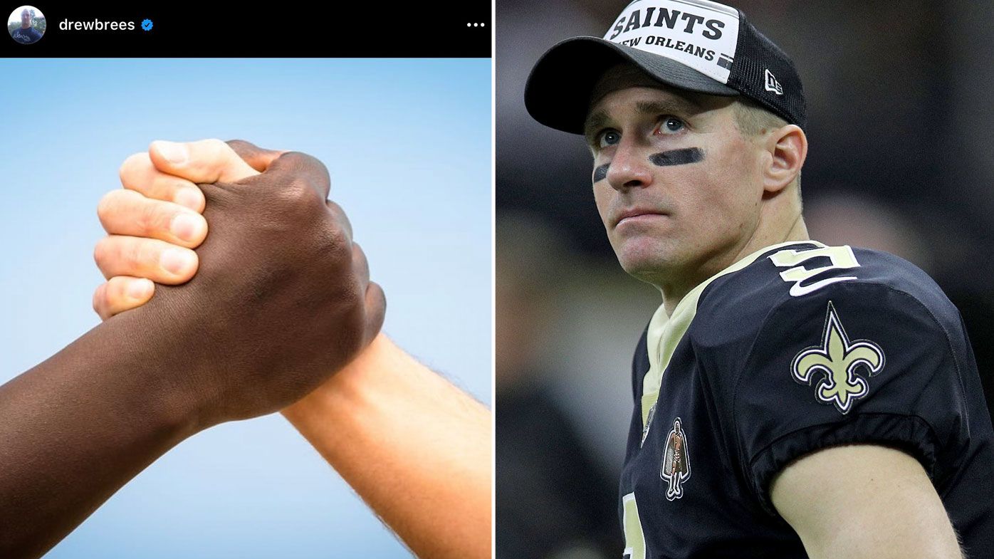  Drew Brees #9 of the New Orleans Saints has apologised for his comments about kneelng