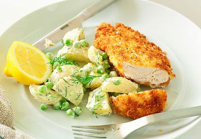 Chicken schnitzel and potato salad