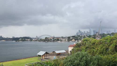 The Sydney Harbour Bridge from Cockatoo Island during thunderstorm