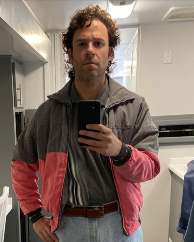 Seth Rogen on the set of Pam & Tommy