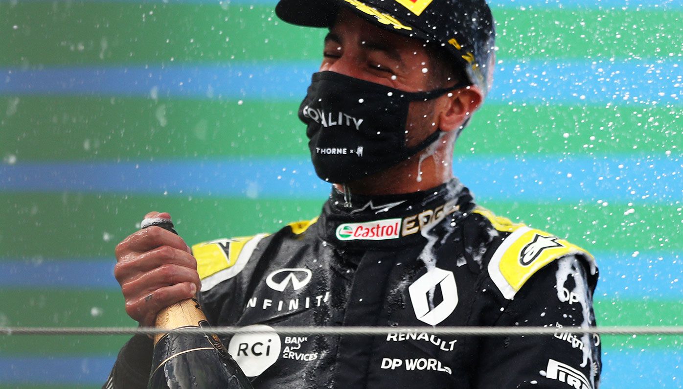 Daniel Ricciardo on the podium at the Eifel Grand Prix.