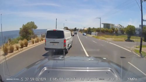 There were no cars around the van when it braked in front of the other vehicle. (Facebook)