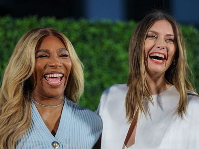 Serena Williams and Maria Sharapova during the International Tennis Hall of Fame induction ceremony on August 23, 2025. 