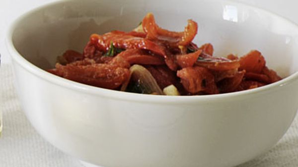 Roasted capsicum and tomato salad with cumin and sherry vinegar (Asadillo)