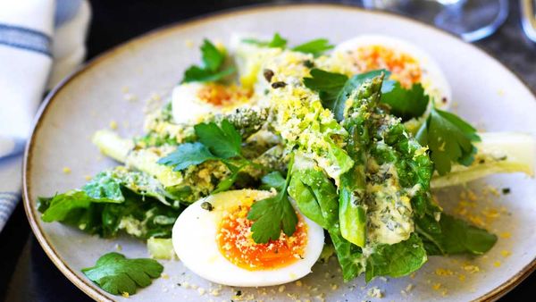 Chiswick's asparagus and cos salad with bottarga and soft egg recipe