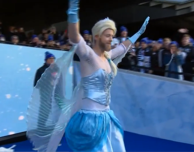 Hamish Blake completes the Big Freeze in an Elsa costume