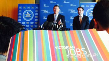 Premier Denis Napthine and Treasurer Michael O'Brien announcing the Coalition's jobs plan. (Andrew Lund, 9NEWS)