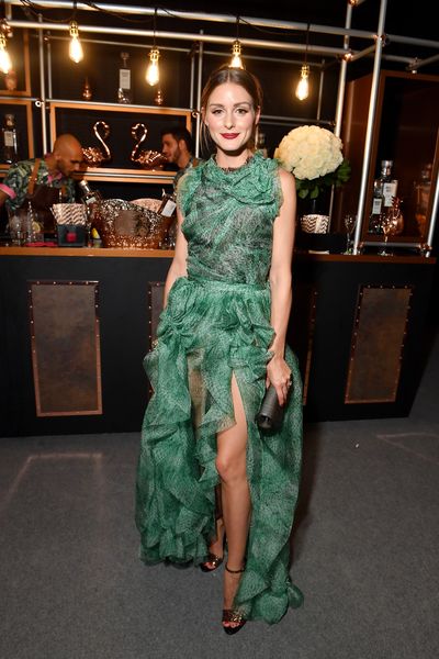 Stylist and fashion blogger Olivia Palermo, in&nbsp;Ermanno Scervino, at the 2018 amfAR Gala in Milan, September, 2018