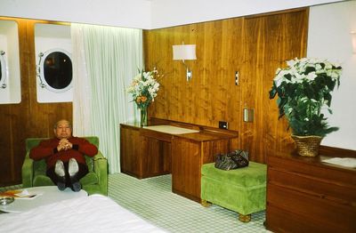 A stateroom aboard the Cunard Line's Queen Elizabeth 2 in 1975
