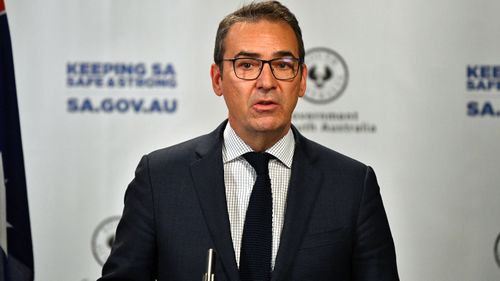 South Australian Premier Steven Marshall speaks to the media in Adelaide, Friday, April 17, 2020