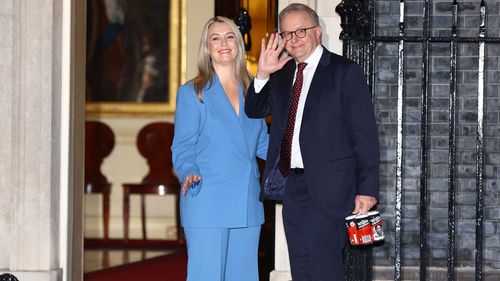 Prime Minister Anthony Albanese and Jodie Haydon arrives for an informal meeting with Prime Minister of the United Kingdom and Lady Victoria Starmer, the Prime Minister of Canada and Madam Diana Fox Carney and Ms Mette Frederiksen, Prime Minister of Denmark at 10 Downing Street.
