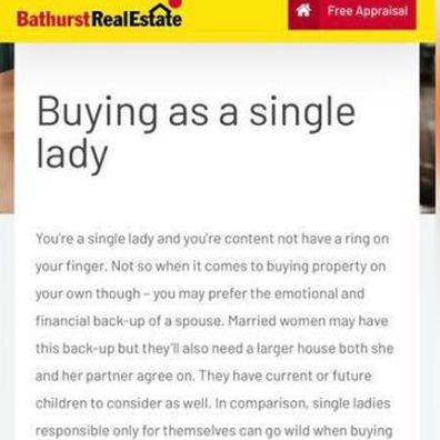 Real Estate agency responds to criticisms over sexist article targeted at single female buyers