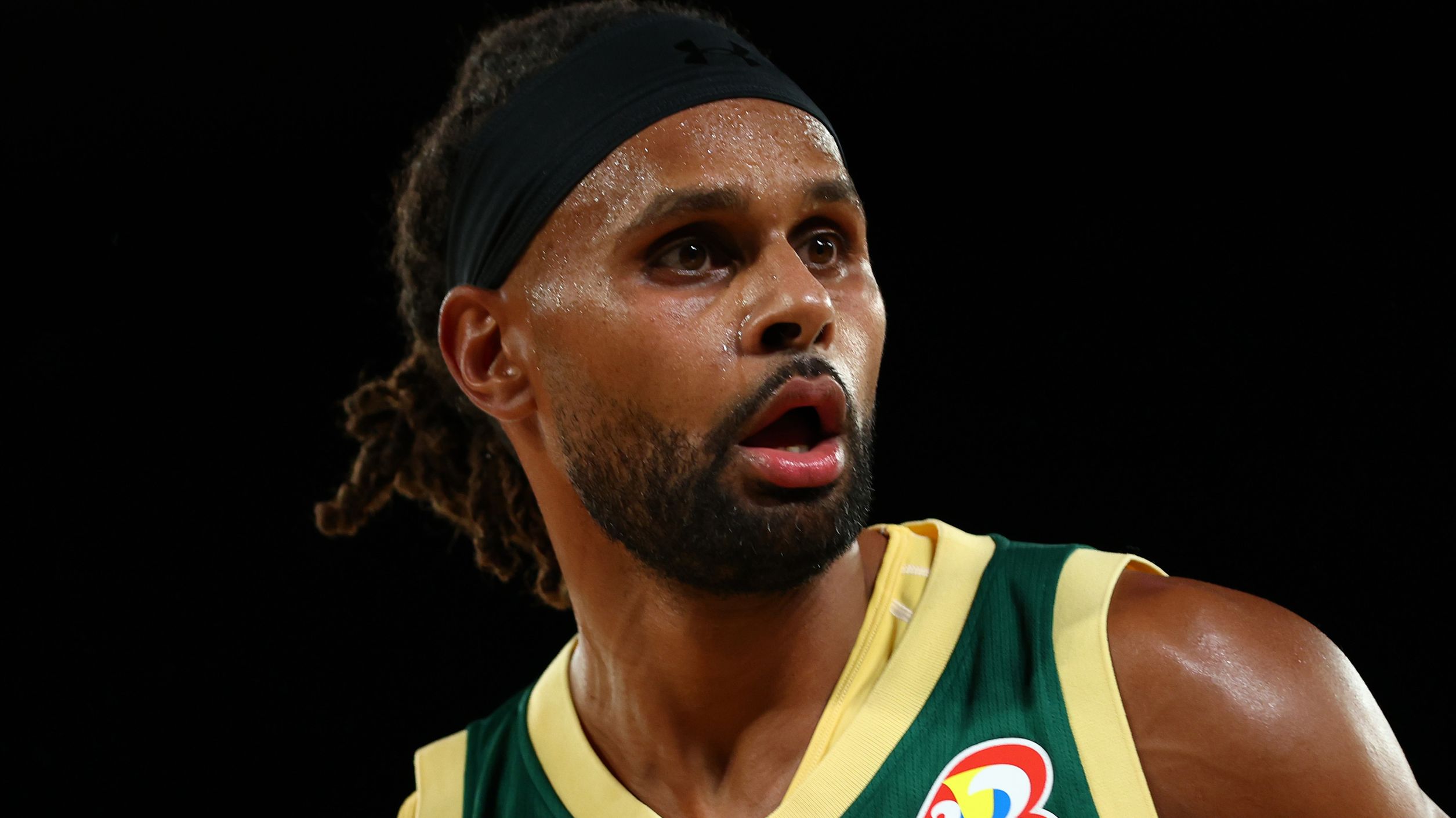 MELBOURNE, AUSTRALIA - AUGUST 14: Patty Mills of the Boomers looks on during the match between Australia Boomers and Venezuela at Rod Laver Arena on August 14, 2023 in Melbourne, Australia. (Photo by Graham Denholm/Getty Images)