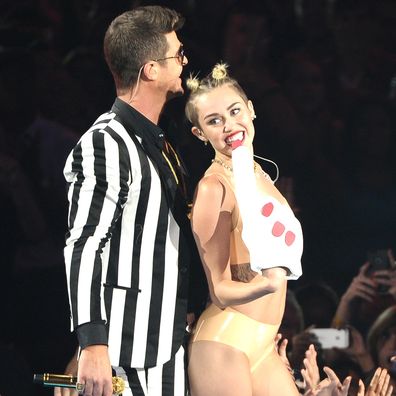 Miley Cyrus and Robin Thick performs during the 2013 MTV Video Music Awards at the Barclays Center on August 25, 2013 in the Brooklyn borough of New York City.