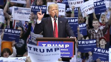 Donald Trump rallies a crowd in Wilkes-Barre, Pennsylvania. (AAP)