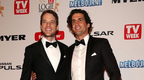 Hamish Blake and Andy Lee walk the red carpet. (Getty)