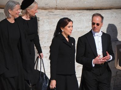 Queen Mary of Denmark arrives at the Vatican for the funeral of Pope Francis on Saturday April 26, 2025.
